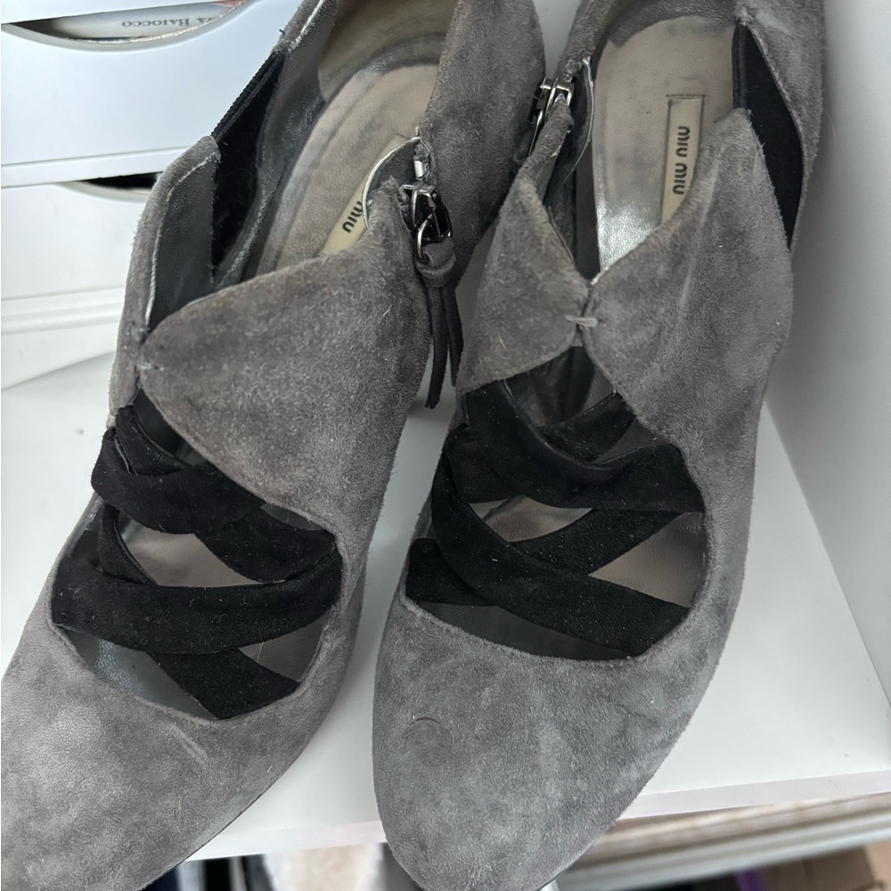 Miu Miu Gray and Black Suede Heels